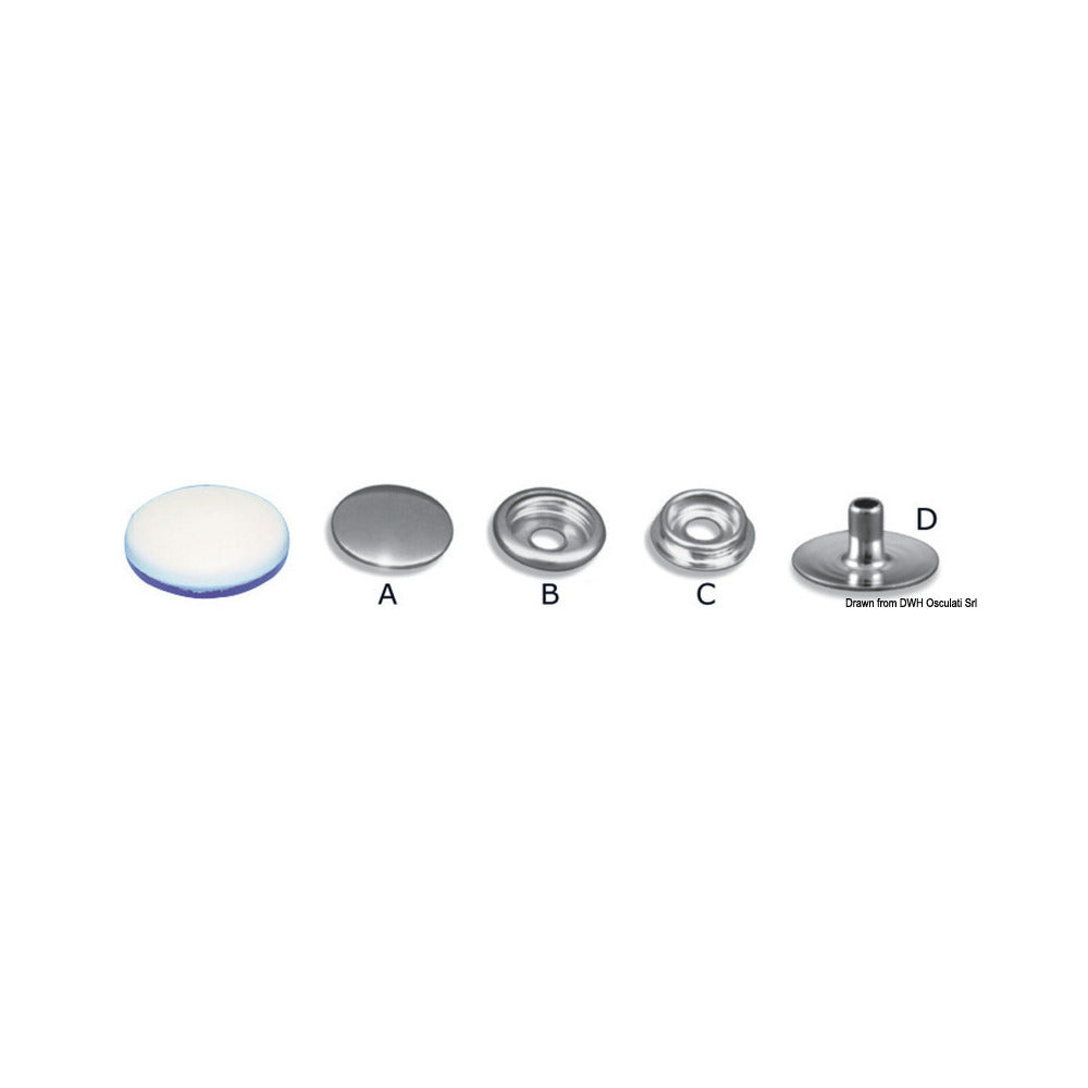 Nickel-plated brass snap buttons and AISI 316 steel