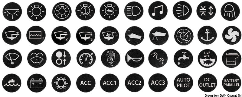 Set of 40 assorted marine stickers for anti-vandal flat switches type 14.215.xx