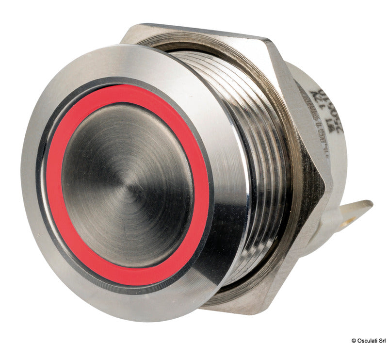 Low-profile stainless steel Pushpull switch, red LED