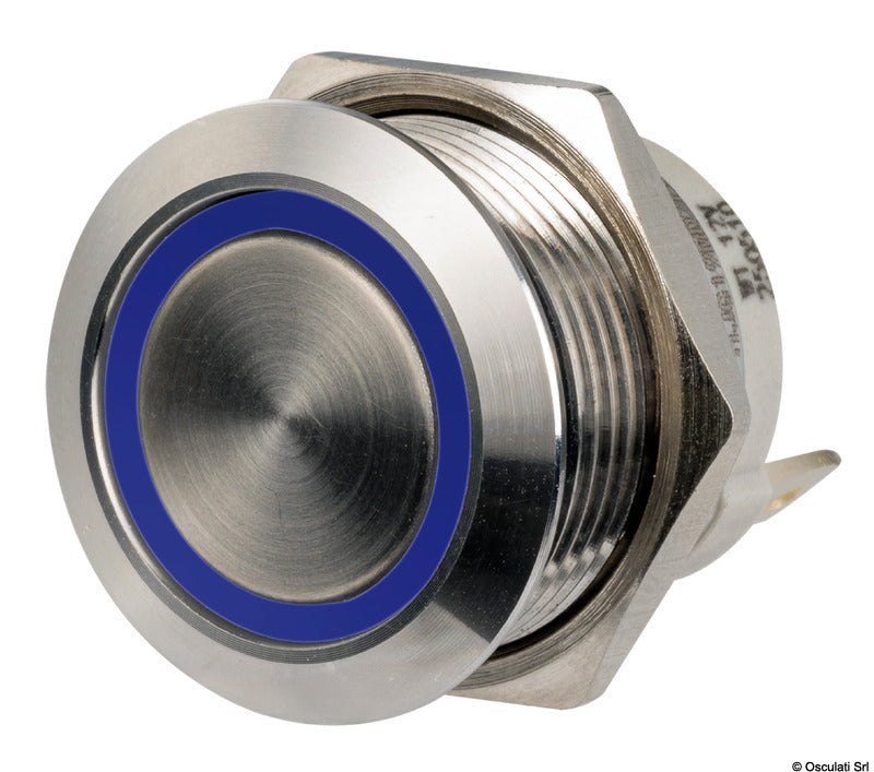 Low-profile stainless steel Pushpull switch, blue LED