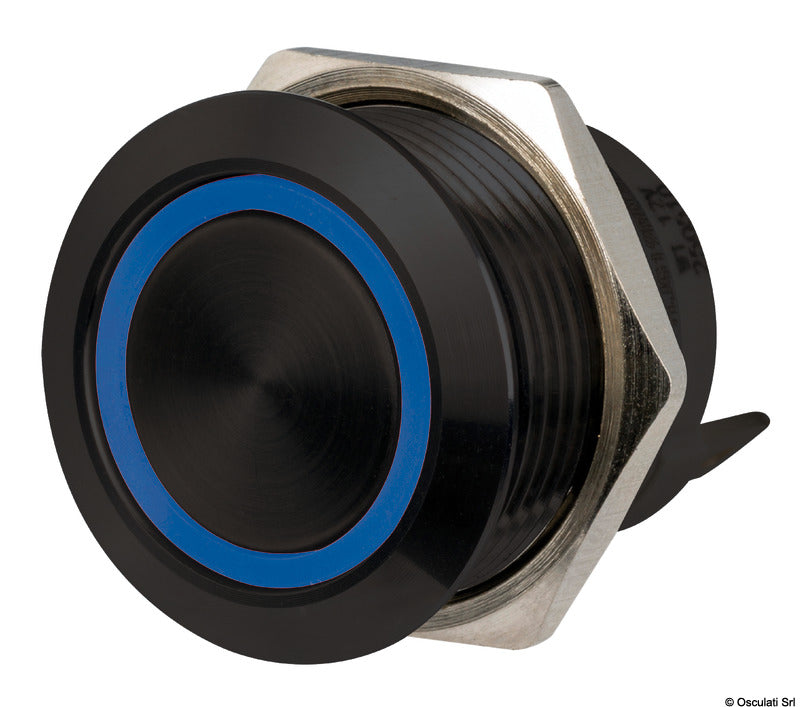 FLAT S.S. black switch 12/24V, blue RBW LED ring