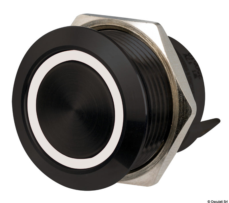 FLAT S.S. black switch 12/24V, white RBW LED ring