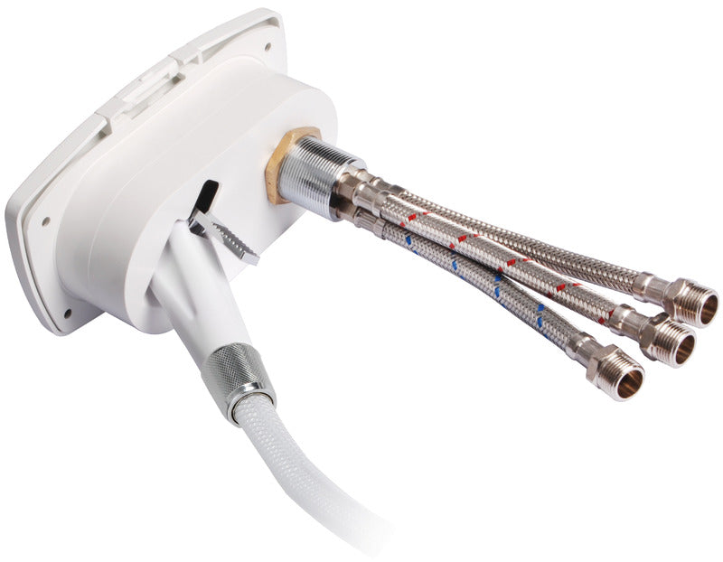 Uusi Edge-terassisuihku Boris-sekoittimella ja painonappisuihkupäällä