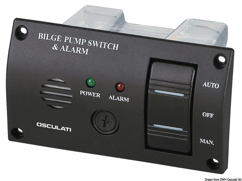 Panel switch with audible alarm for bilge pumps