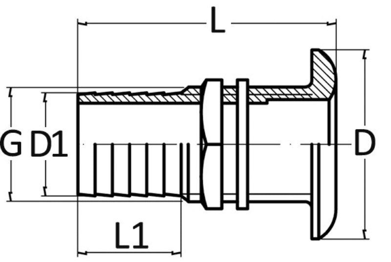 Skin fitting with rounded head and hose connector
