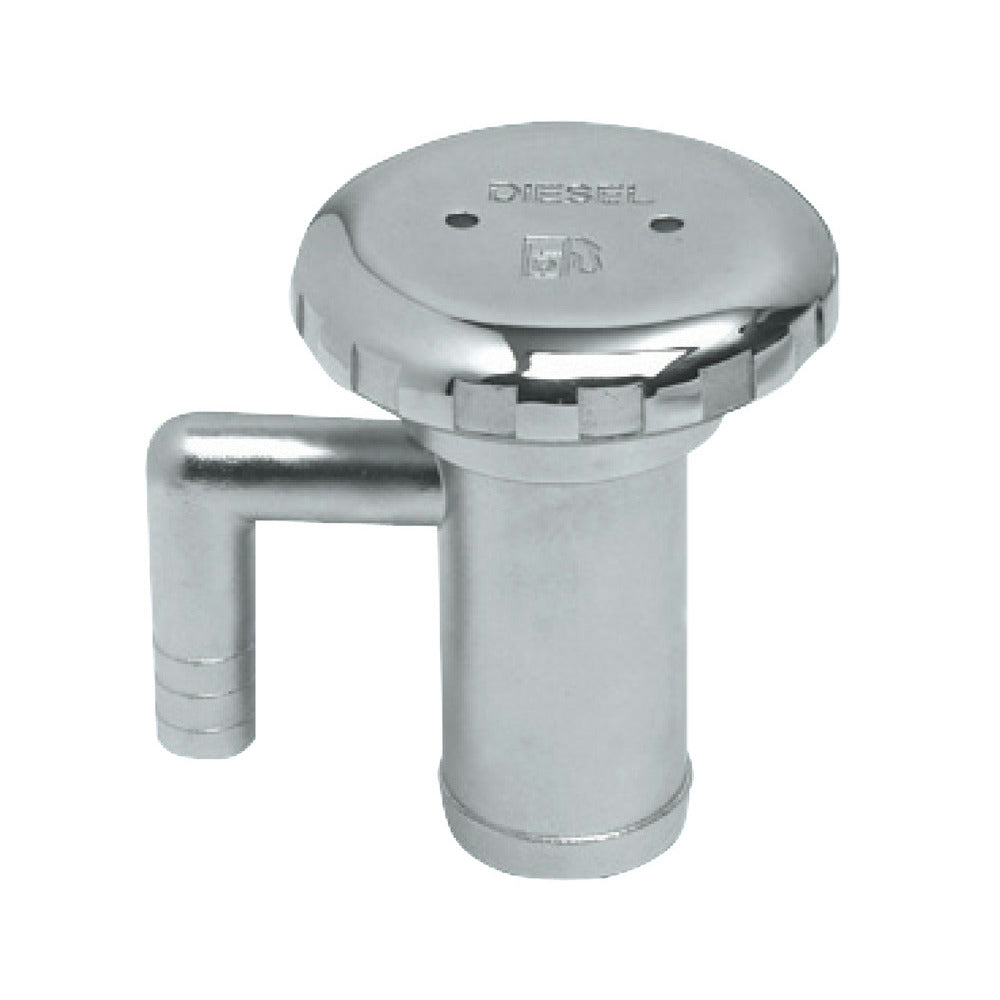 Mirror polished AISI 316 stainless steel refuel plugs, fitted with built-in vent