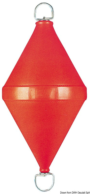 Blown polyethylene buoys with through-rod