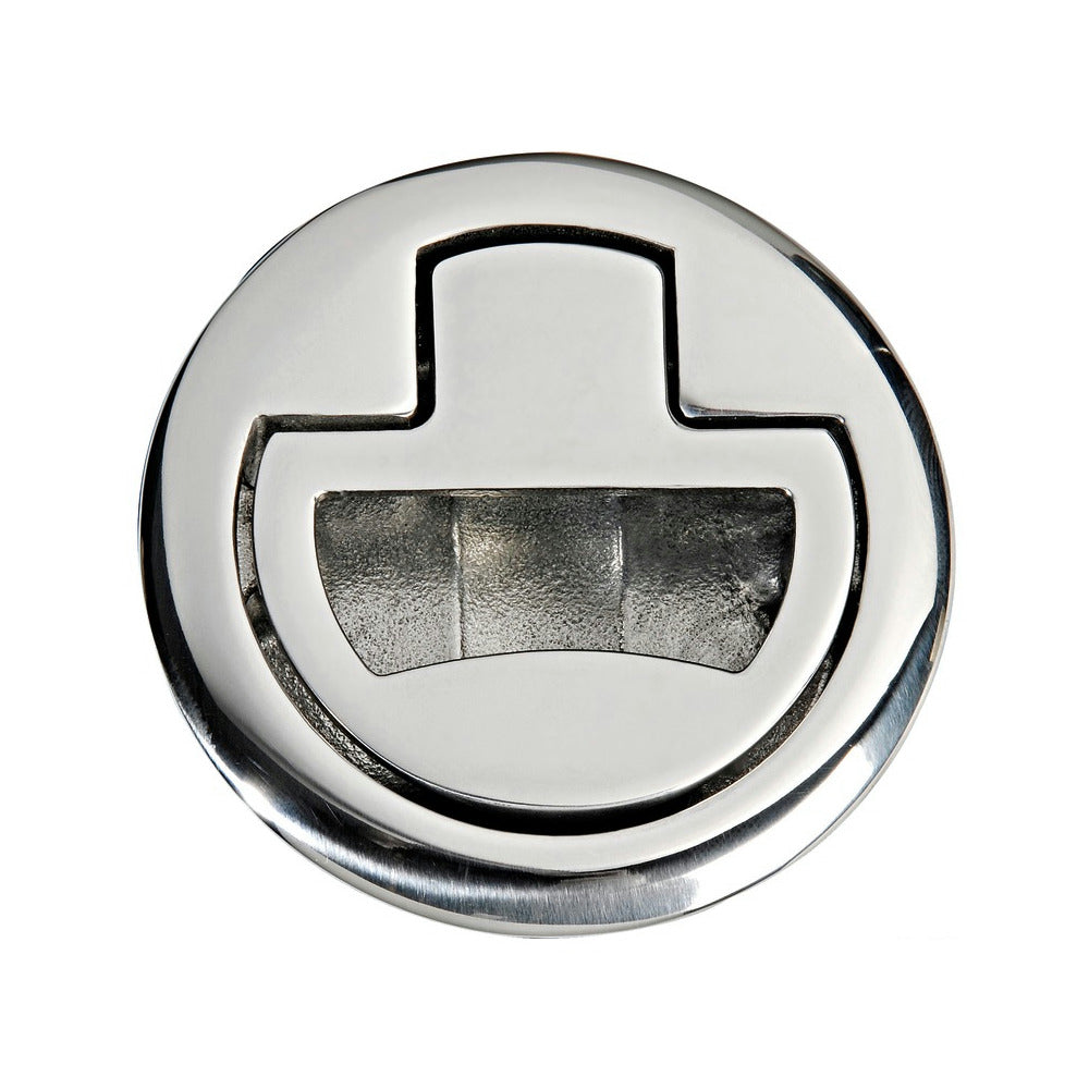 Flush pull latch with spring handle and snap lock