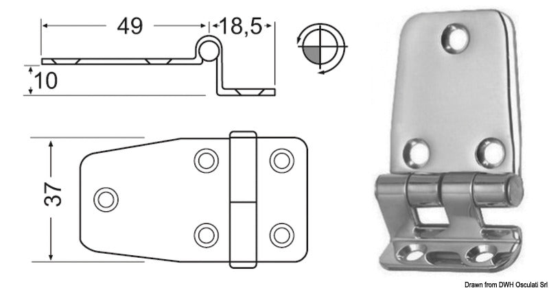 2 mm överhängsgångjärn