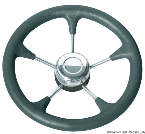 Soft polyurethane steering wheels fitted with stainless steel spokes