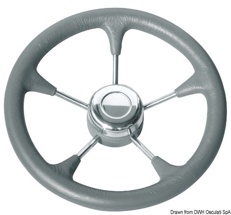 Soft polyurethane steering wheels fitted with stainless steel spokes
