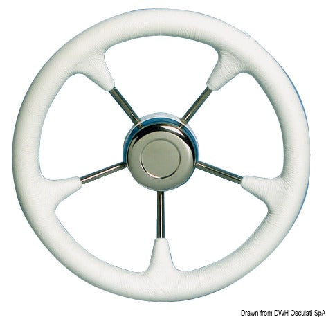 Soft polyurethane steering wheels fitted with stainless steel spokes