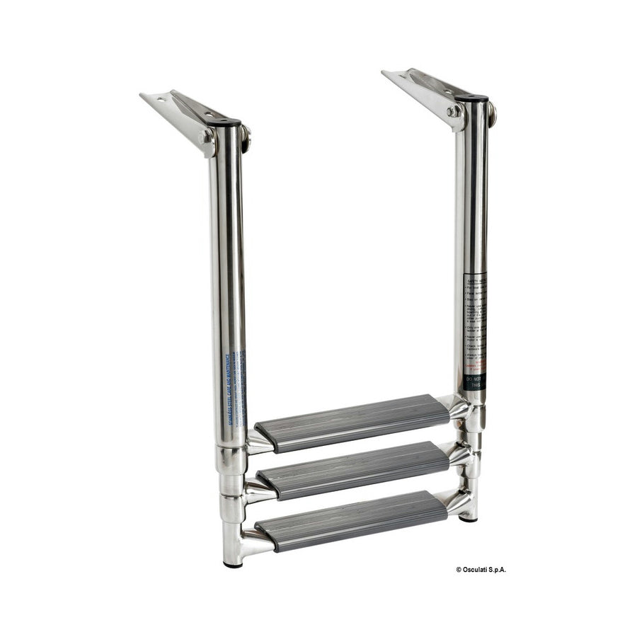 Telescopic ladder for platforms, with oval tubes and larger step