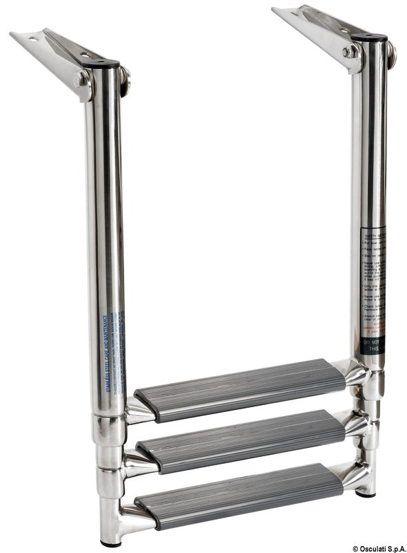 Telescopic ladder for platforms, with oval tubes and larger step