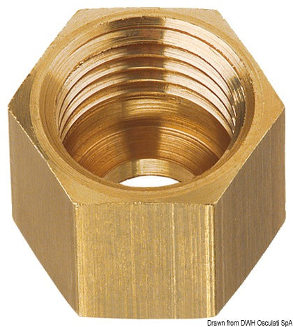 Brass nut for 8-mm copper tube, M14 x 1.5F pitch.