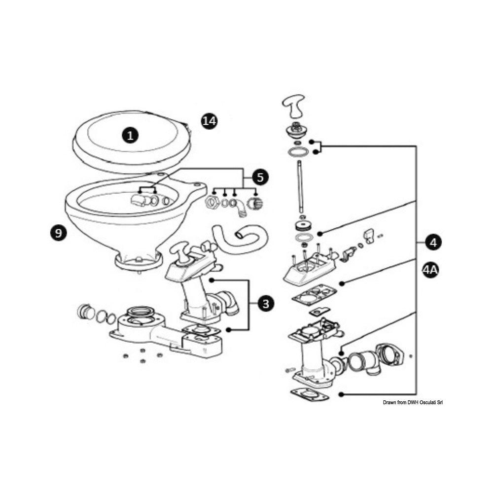 Osculati manual toilet — replacement pump (#3 or #8 in diagram)