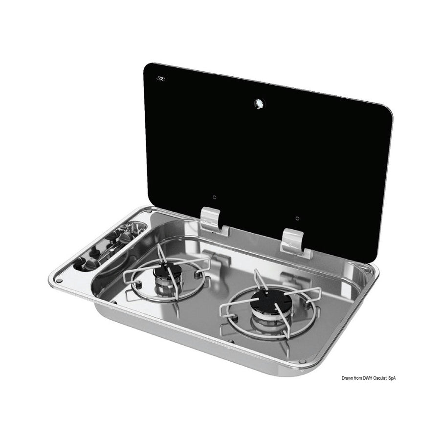 Spishäll 2 brännare, tonat glaslock 530x340 mm