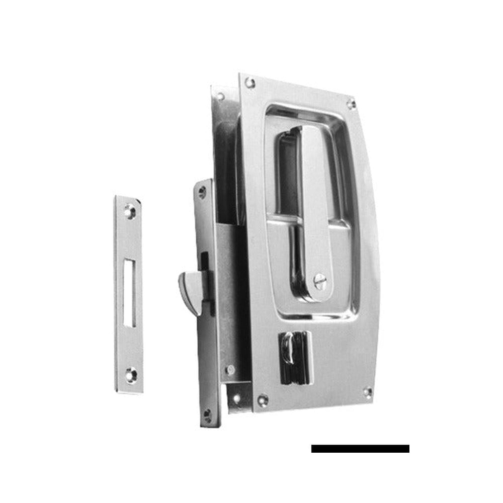 Recess-fit lock with sliding door stopper