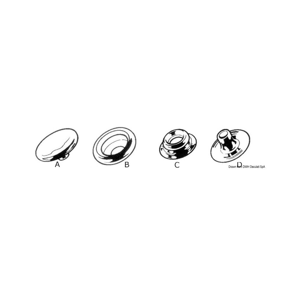 Nickel-plated brass snap buttons and AISI 316 stee