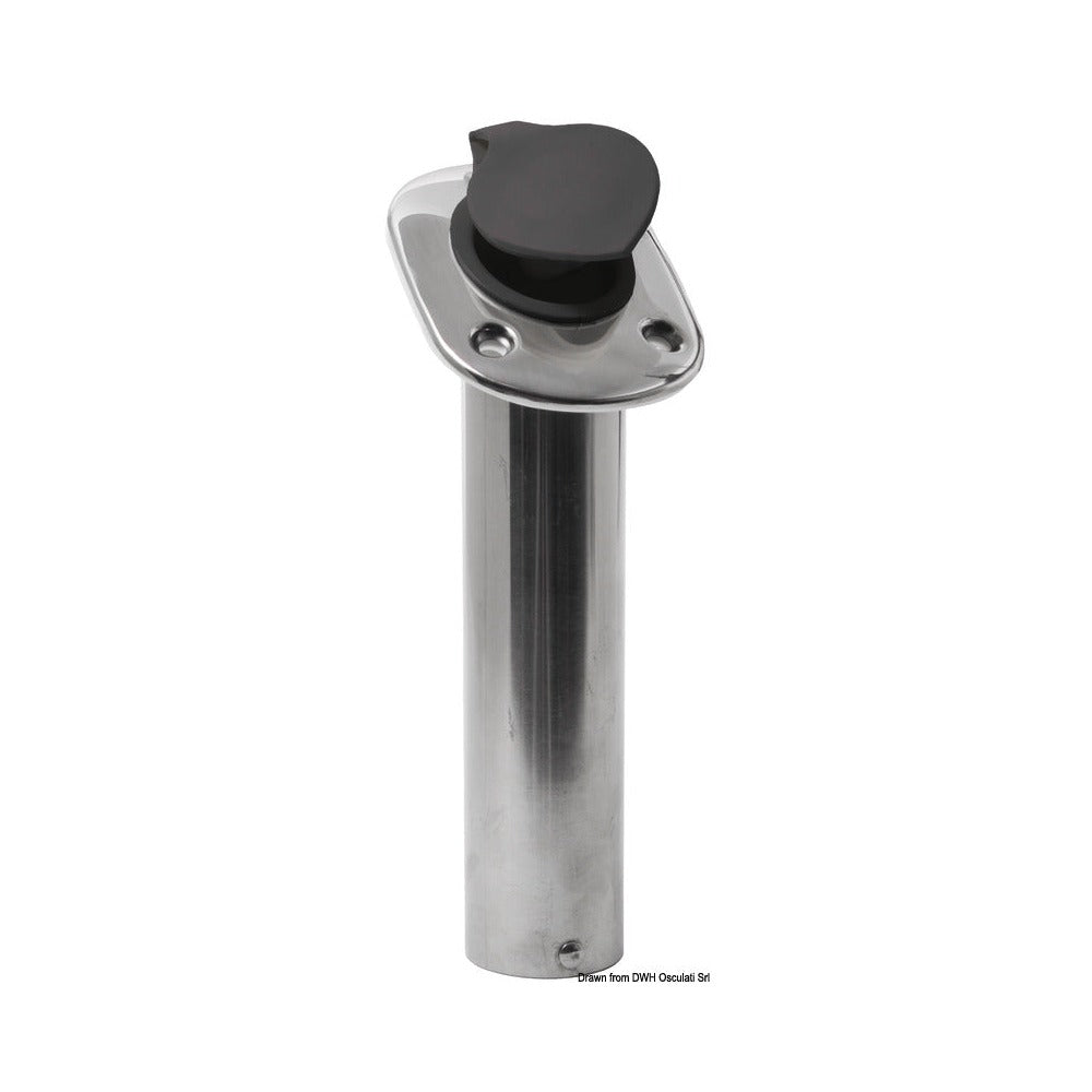 Recess-fit fishing rod holder with trapezoidal fla