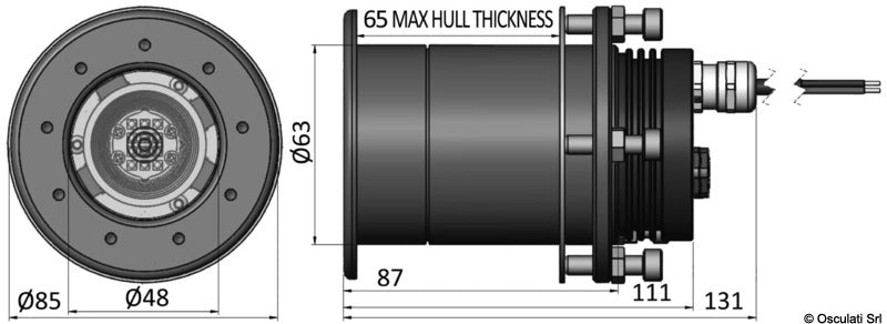 BLUEFIN MAKO -läpi rungon asennettava vedenalainen valo