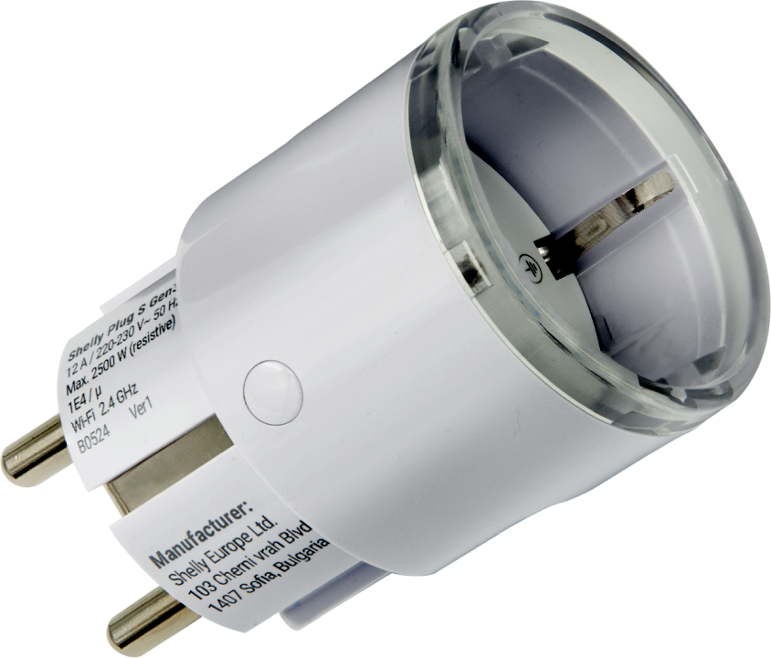 Shelly Plug S Gen3 -älypistoke mittauksella, valkoinen