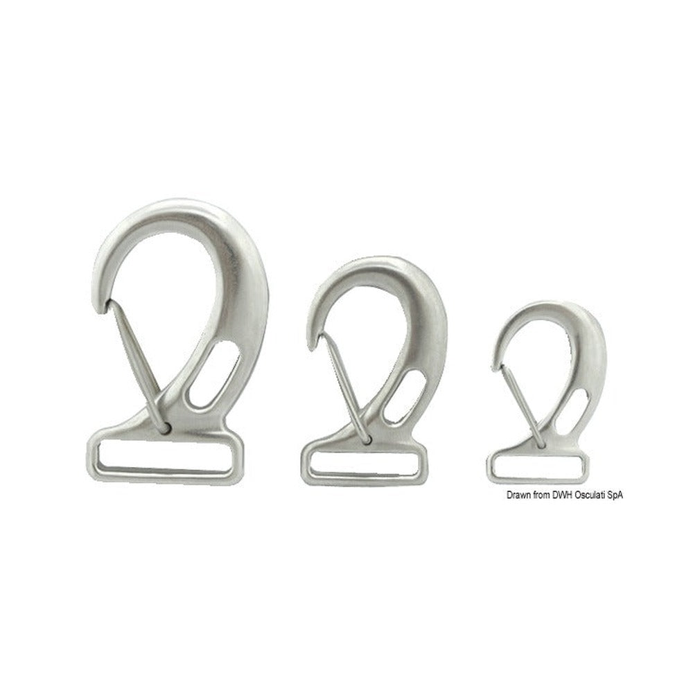 Snap-hooks with rectangular eye for webbing, made