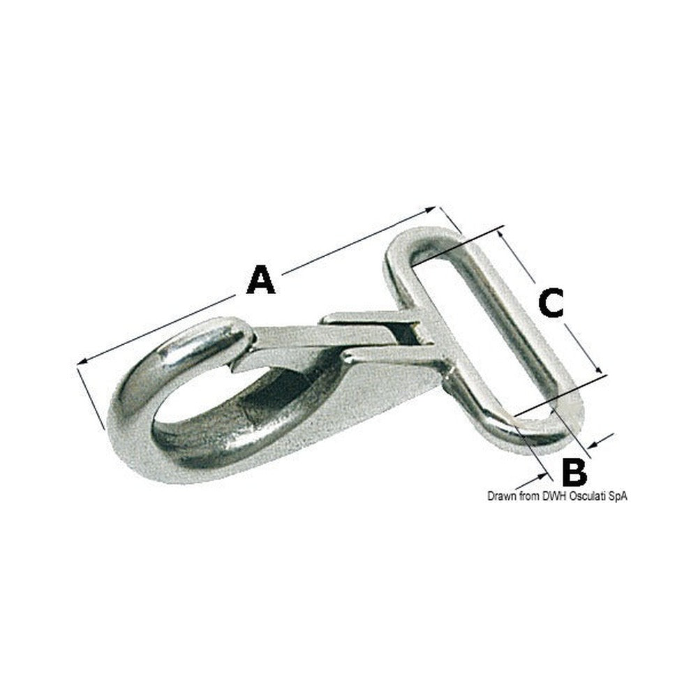 Snap-hooks with flat eye to fit belts, made of sta