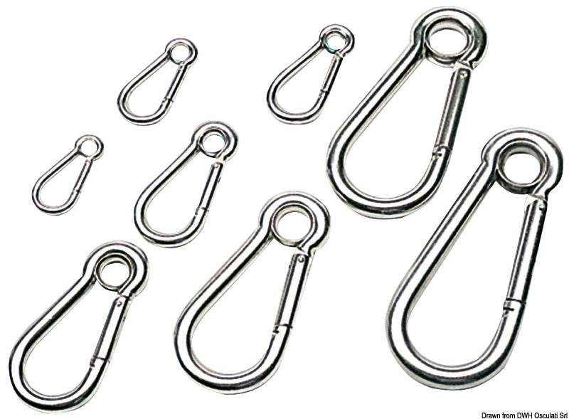 Carbine hooks made of mirror polished AISI 316 stainless steel