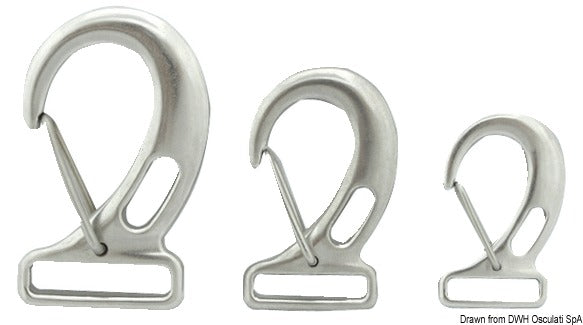 Snap-hooks with rectangular eye for webbing, made of stainless steel