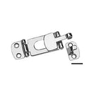 Lever latch with screw-covering hinge