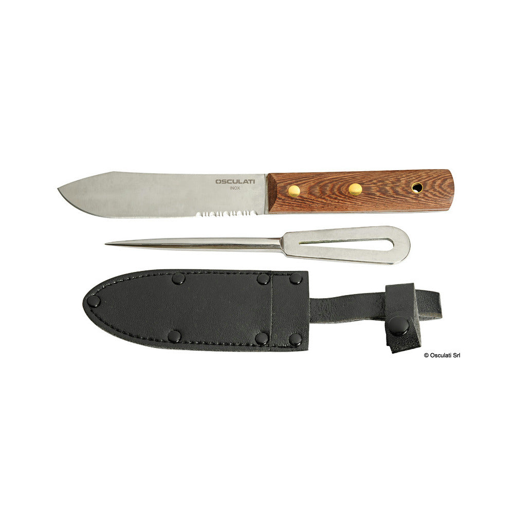 Kniv + spleisenål i lærveske