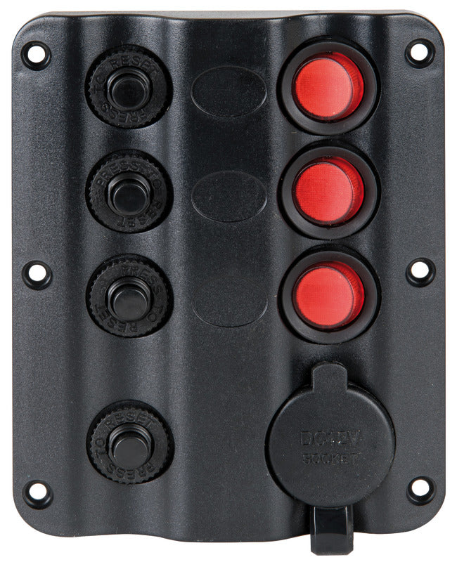 Wave Design -sähköinen ohjauspaneeli keinukytkimillä ja LED-merkkivaloilla