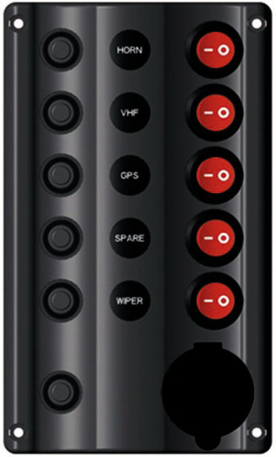 Wave Design -sähköinen ohjauspaneeli keinukytkimillä ja LED-merkkivaloilla