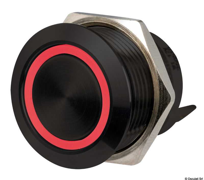 FLAT S.S. black switch 12/24V, red RBW LED ring