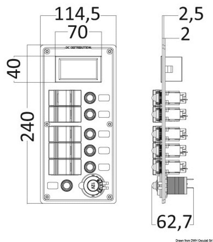 Electrical panel PCAL series with 9/32V digital voltmeter