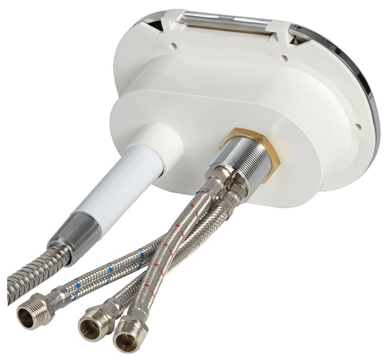 Oval deck shower with Mizar mixer and push-button shower head