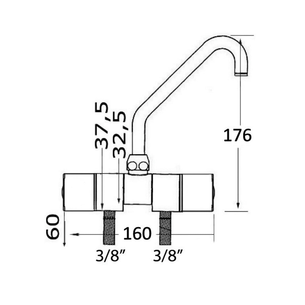 Slide series high swivel mixer tap, hot/cold water