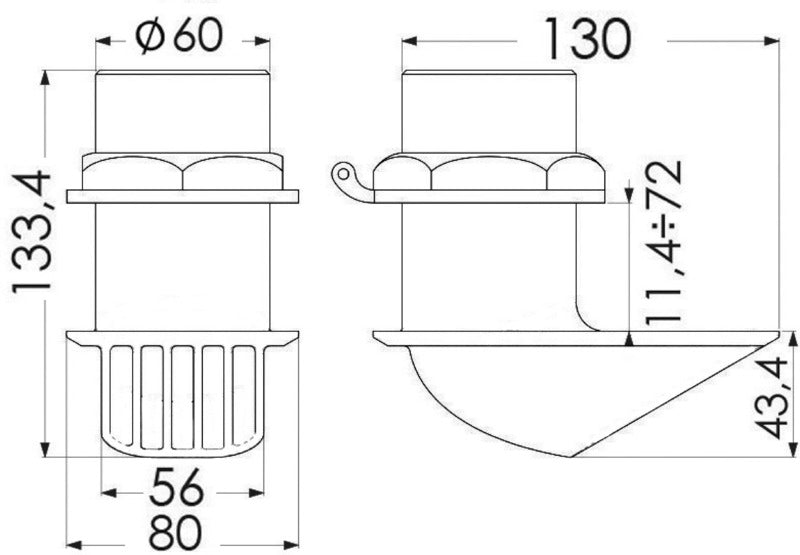 BHF (Buzzi - Hi - Flow) thru-hull scoop strainer