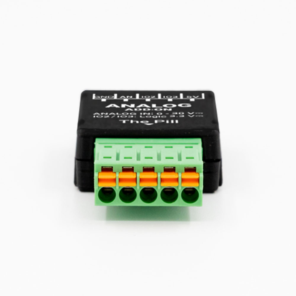 Shelly The Pill Analog 0–30 V lisäosa, akkujännitteen mittaus