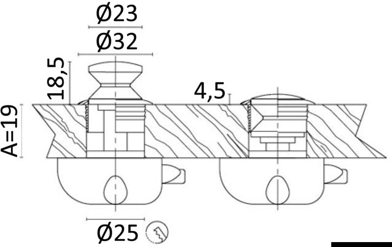 Knopp med förkromad mässingsring