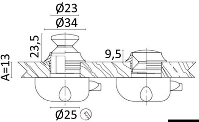 Knopp med förkromad mässingsring