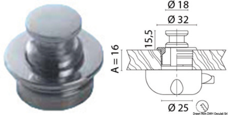 Knopp med förkromad mässingsring