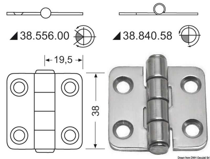 Gångjärn 2 mm tjocklek