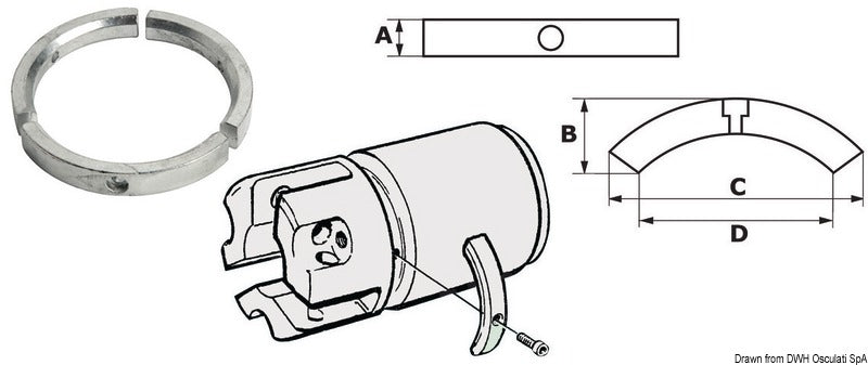 Anodi Sail Drive/Folding Prop potkurijalalle, 3-osainen sarja