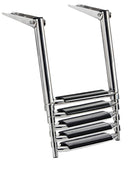 Telescopic ladder for gangplank fitted with large steps.