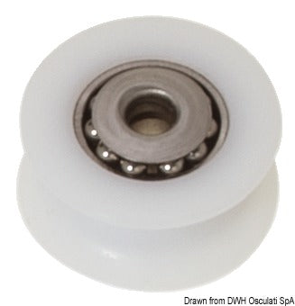 Delrin®-väkipyörä ruostumattomasta teräksestä valmistetuilla suojuksilla ja kuulalaakereilla