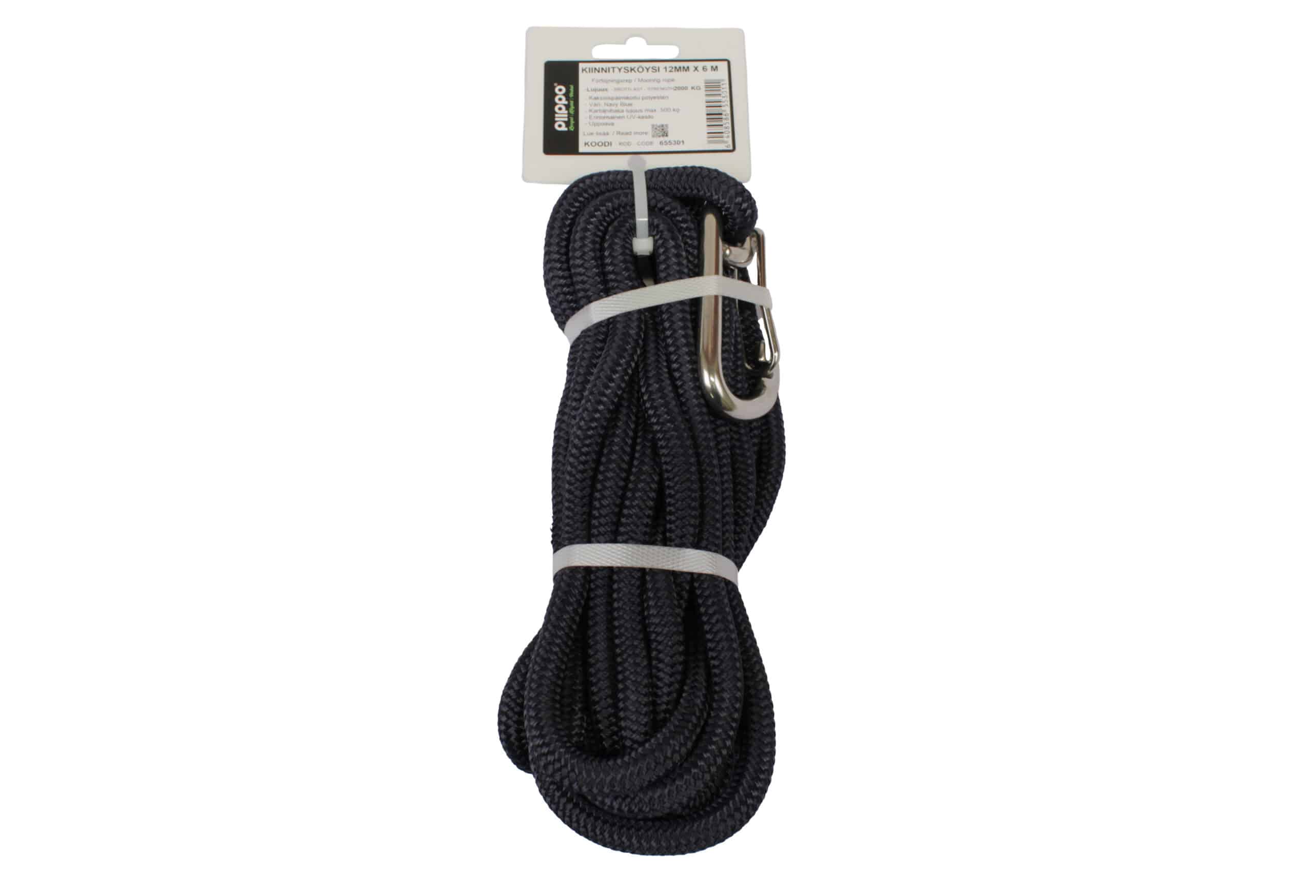 Mooring rope with carabiner 12mm x 6m