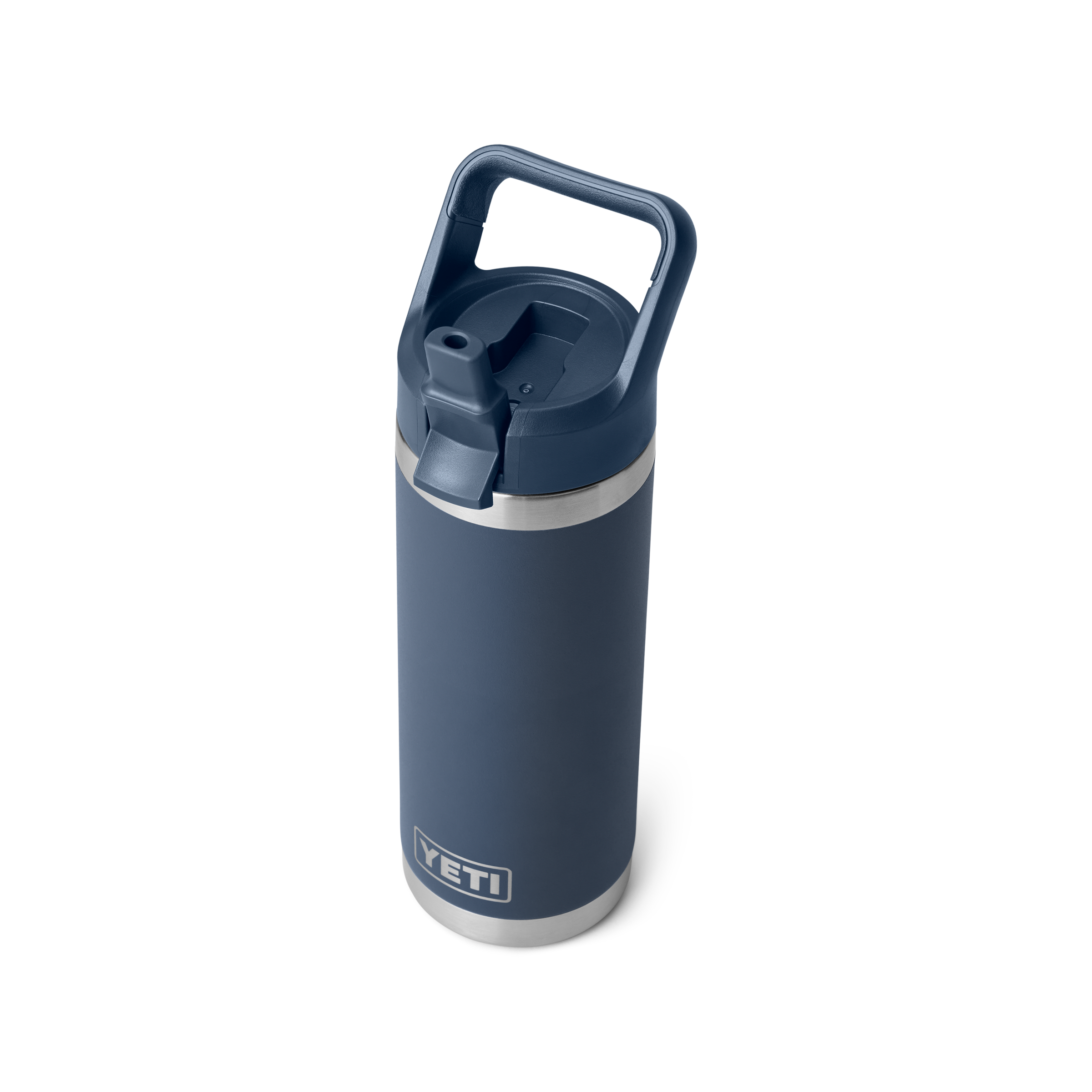 YETI Rambler 18 oz C Straw Bottle Navy three-quarter view up