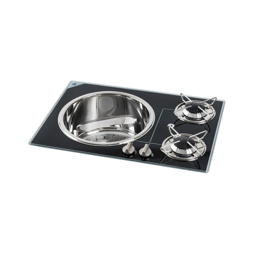 Crystal glass worktop with hobs + Stainless Steel 